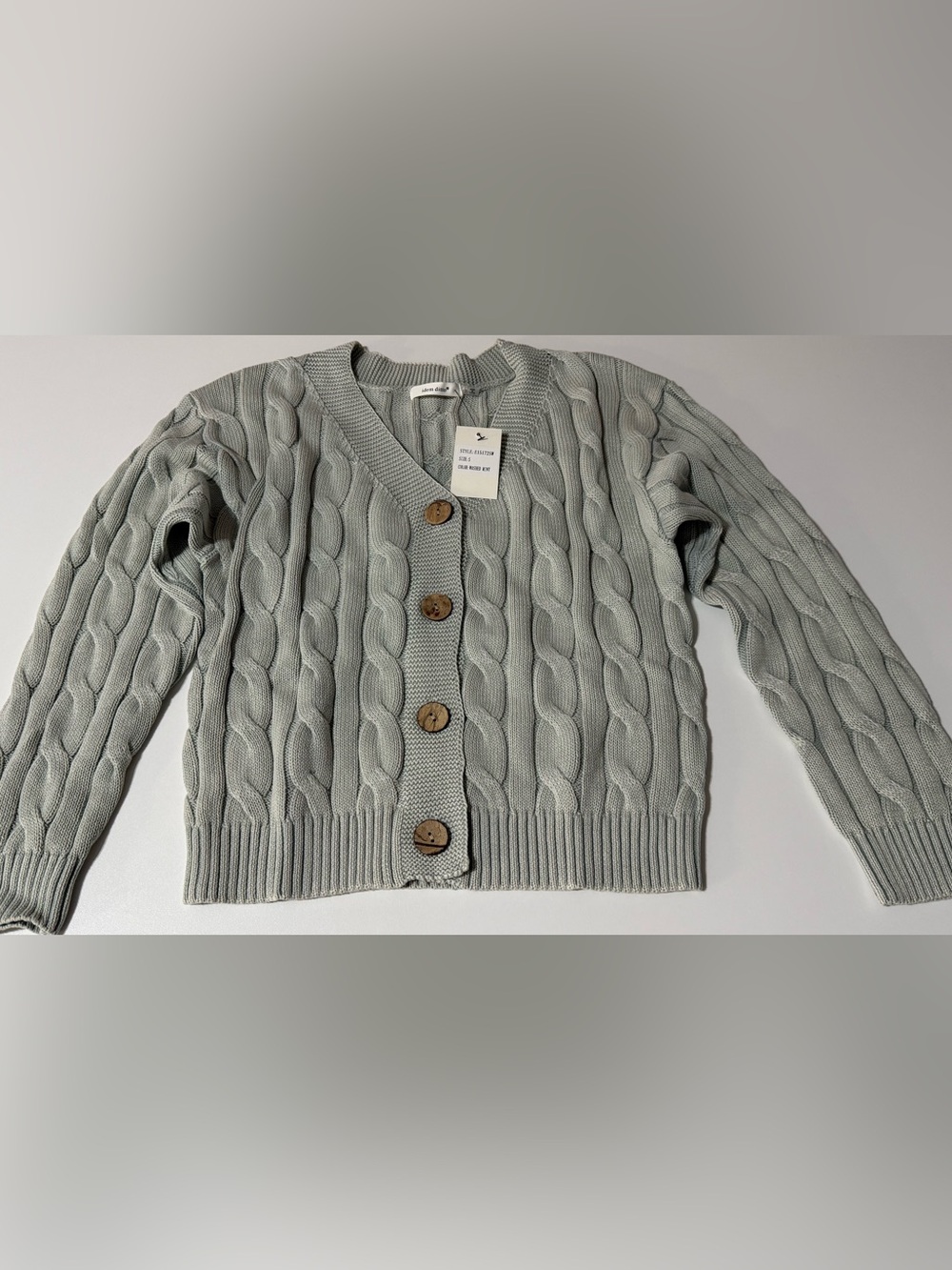 NWT Cable Knit V-Neck Button Cardigan - Mint - Picture 4 of 9